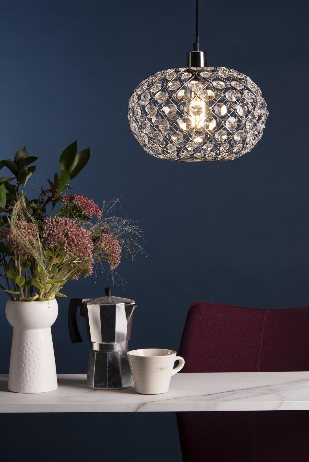 Dar JUA6550 Juanita Easy Fit Pendant Polished Chrome and Clear Faceted Plastic