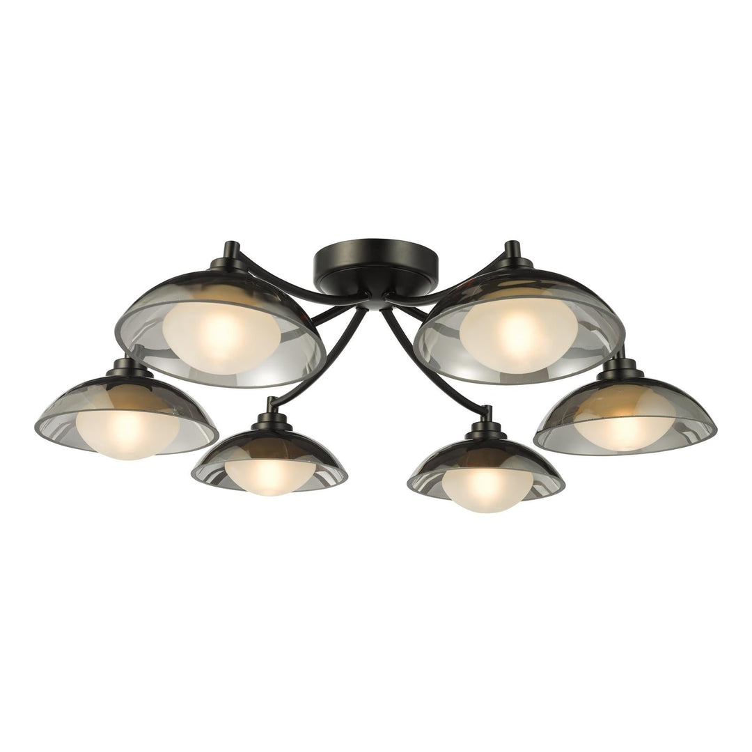 Dar KAD0622 Kadience 6 Light Semi-Flush Satin Black and Smoked Glass