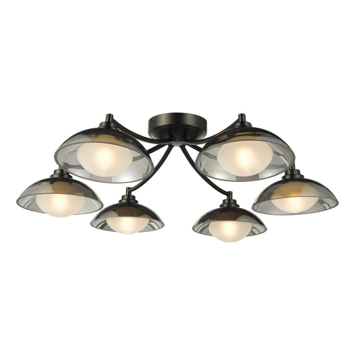 Dar KAD0622 Kadience 6 Light Semi-Flush Satin Black and Smoked Glass