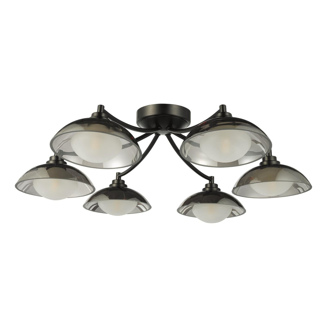 Dar KAD0622 Kadience 6 Light Semi-Flush Satin Black and Smoked Glass