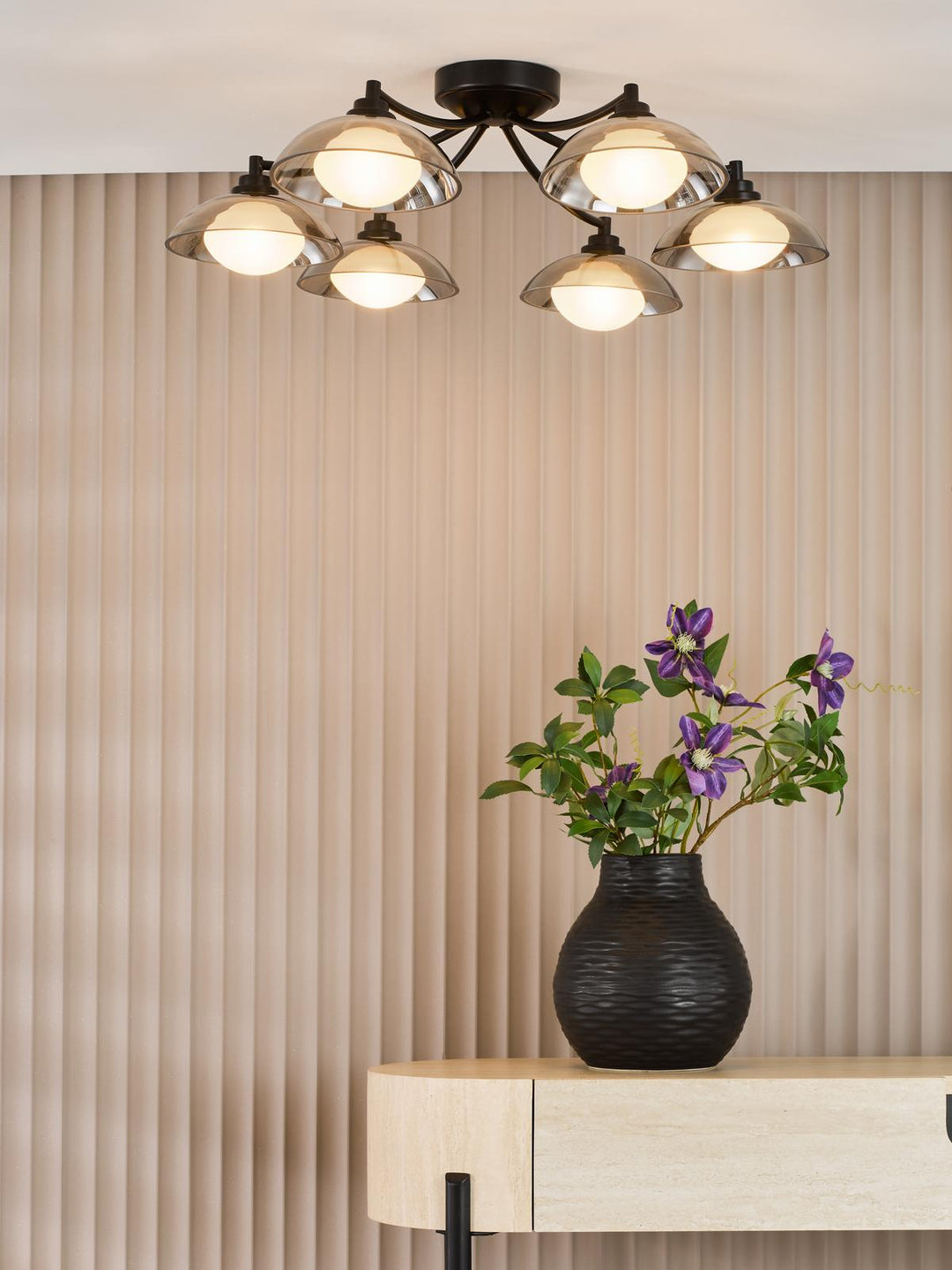 Dar KAD0622 Kadience 6 Light Semi-Flush Satin Black and Smoked Glass