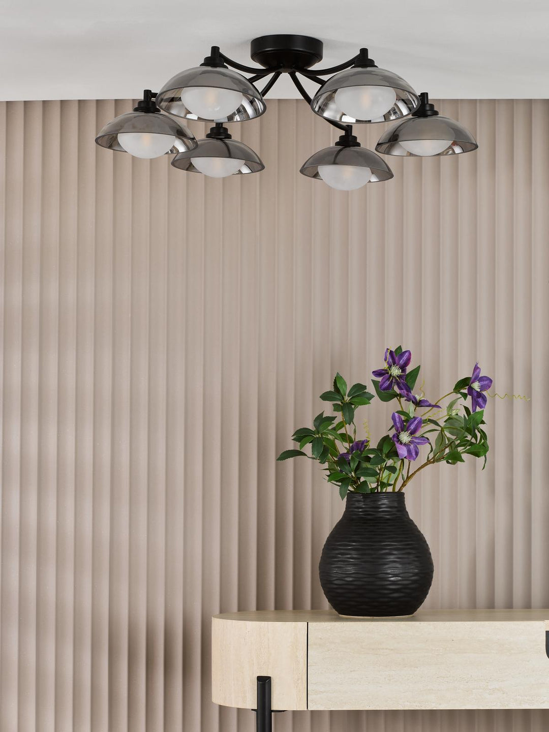 Dar KAD0622 Kadience 6 Light Semi-Flush Satin Black and Smoked Glass