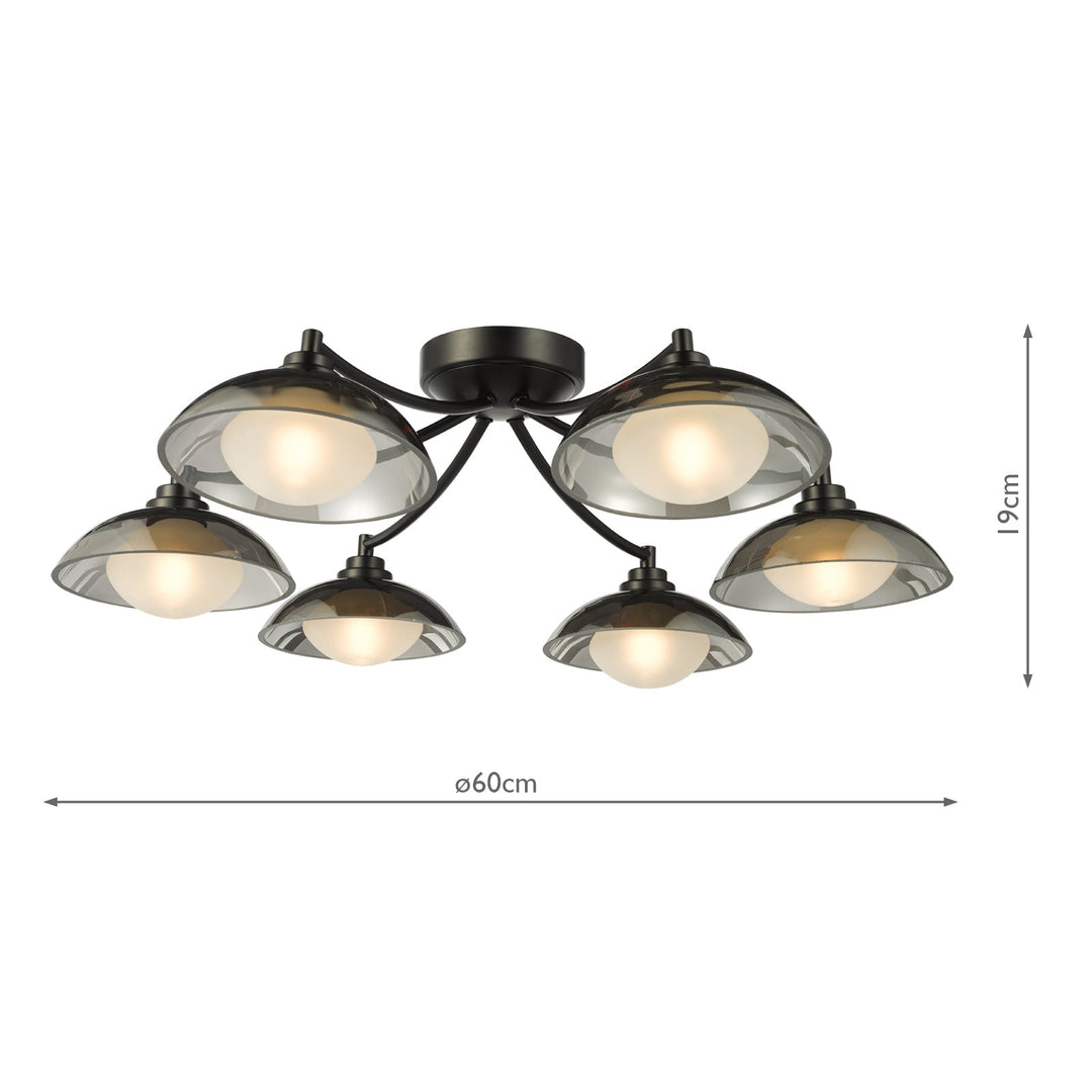 Dar KAD0622 Kadience 6 Light Semi-Flush Satin Black and Smoked Glass