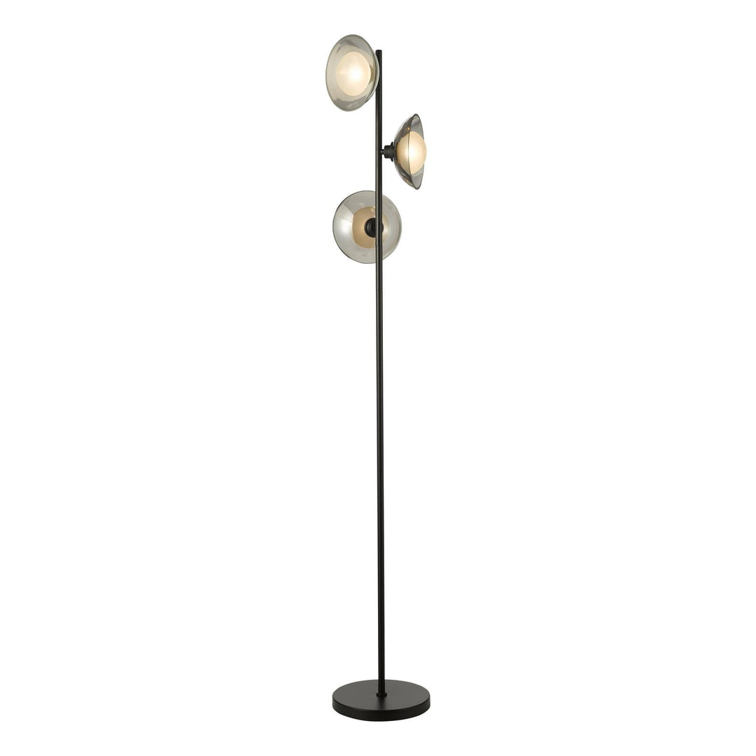 Dar KAD4922 Kadience 3 Light Floor Lamp Satin Black and Smoked Glass