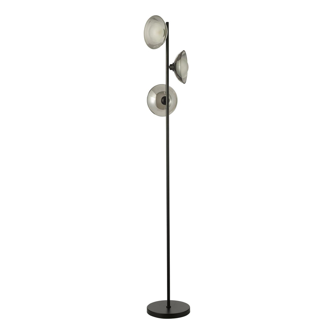 Dar KAD4922 Kadience 3 Light Floor Lamp Satin Black and Smoked Glass