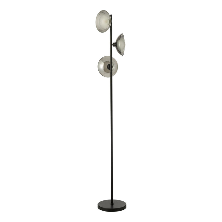Dar KAD4922 Kadience 3 Light Floor Lamp Satin Black and Smoked Glass