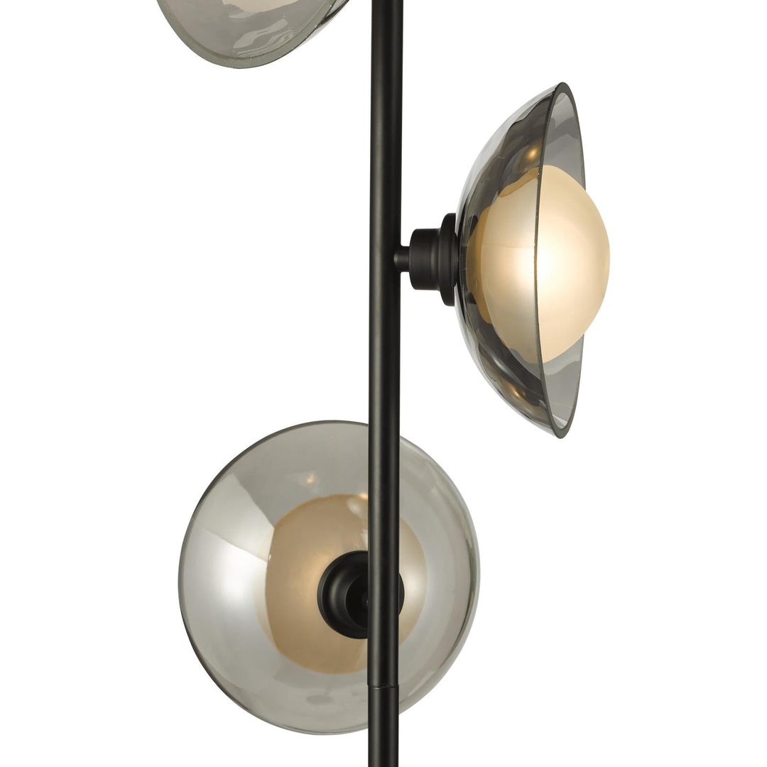 Dar KAD4922 Kadience 3 Light Floor Lamp Satin Black and Smoked Glass