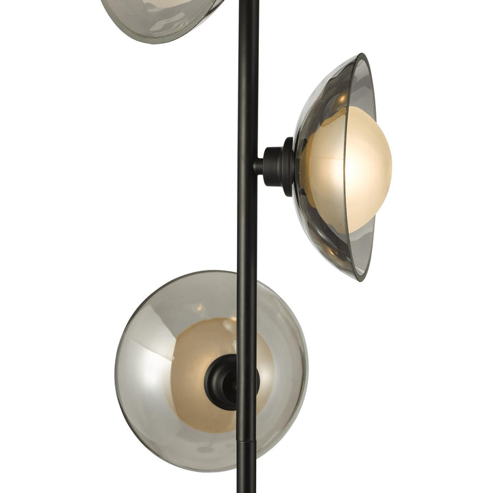 Dar KAD4922 Kadience 3 Light Floor Lamp Satin Black and Smoked Glass
