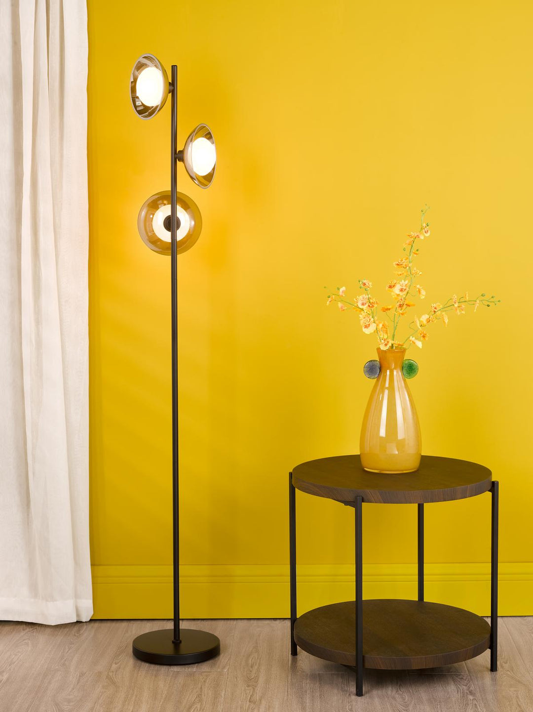Dar KAD4922 Kadience 3 Light Floor Lamp Satin Black and Smoked Glass