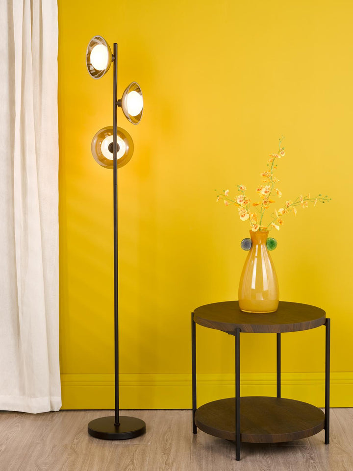 Dar KAD4922 Kadience 3 Light Floor Lamp Satin Black and Smoked Glass