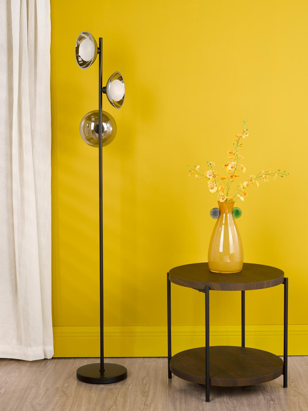 Dar KAD4922 Kadience 3 Light Floor Lamp Satin Black and Smoked Glass
