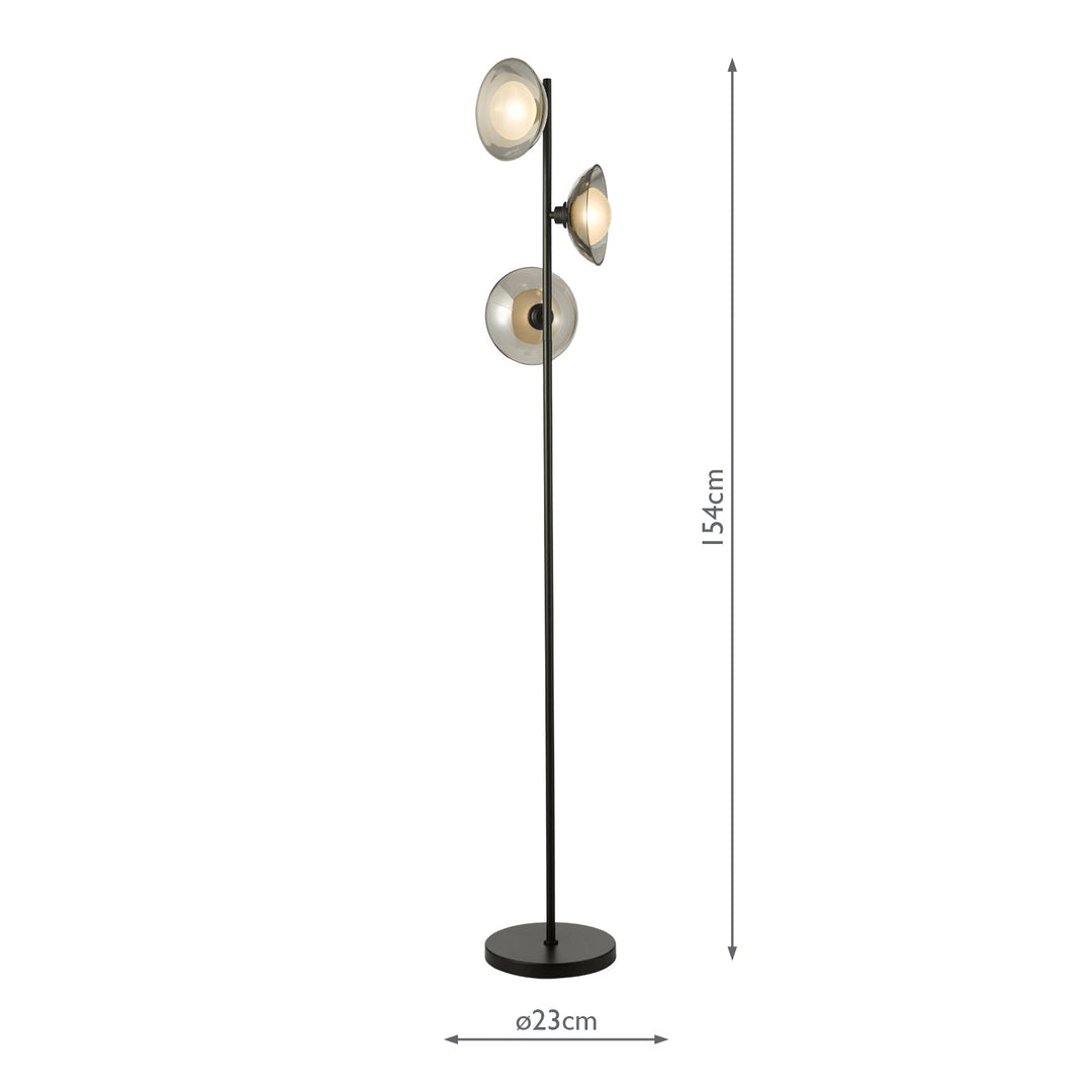 Dar KAD4922 Kadience 3 Light Floor Lamp Satin Black and Smoked Glass