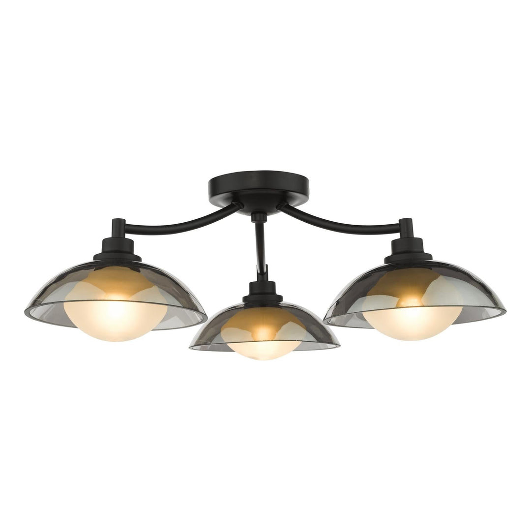 Dar KAD5322 Kadience 3 Light Semi-Flush Satin Black and Smoked Glass