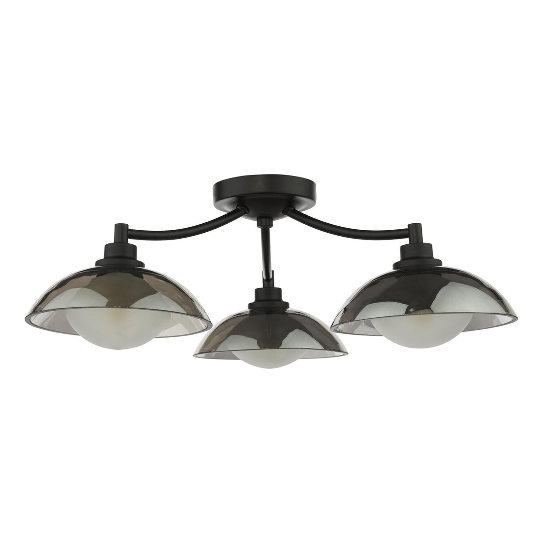 Dar KAD5322 Kadience 3 Light Semi-Flush Satin Black and Smoked Glass