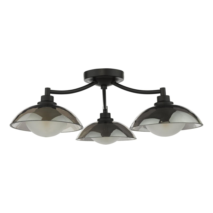 Dar KAD5322 Kadience 3 Light Semi-Flush Satin Black and Smoked Glass