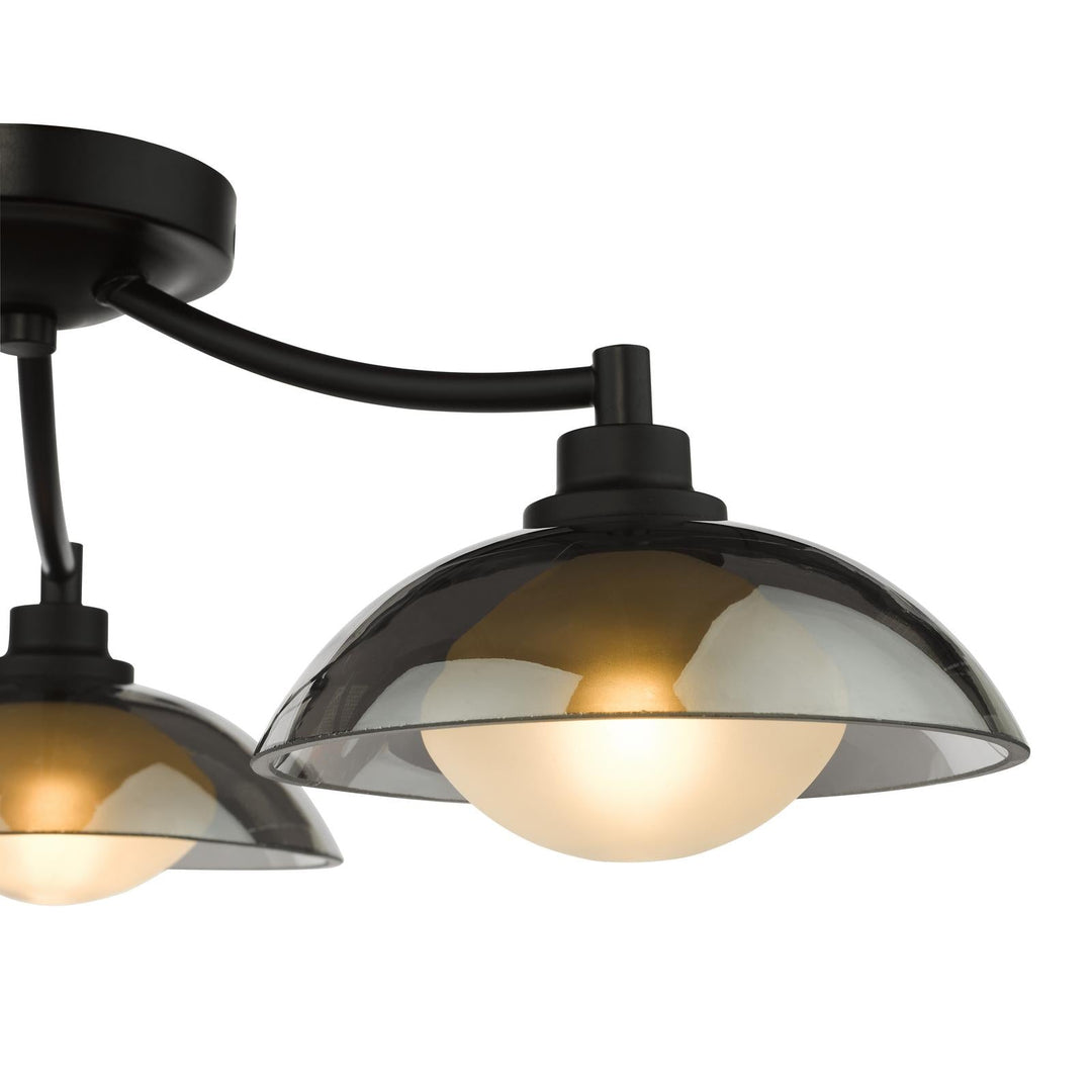 Dar KAD5322 Kadience 3 Light Semi-Flush Satin Black and Smoked Glass