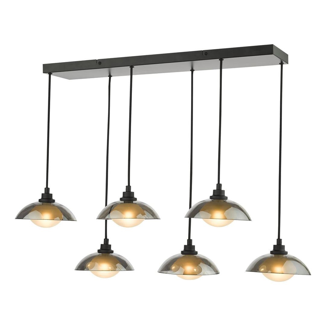 Dar KAD6422 Kadience 6 Light Bar Pendant Satin Black and Smoked Glass