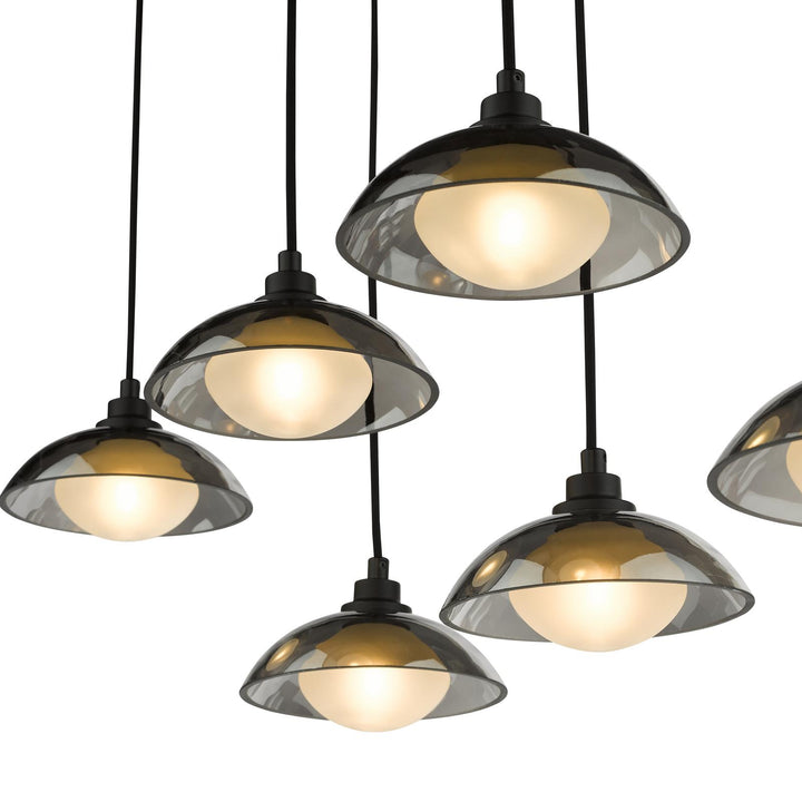 Dar KAD6422 Kadience 6 Light Bar Pendant Satin Black and Smoked Glass