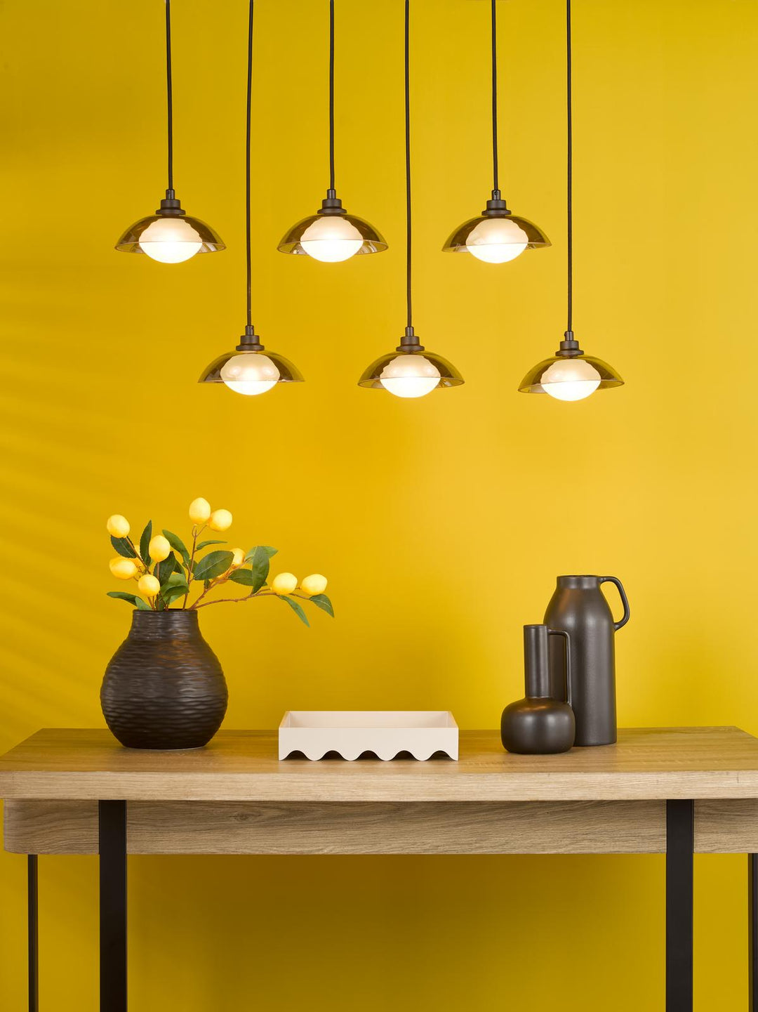 Dar KAD6422 Kadience 6 Light Bar Pendant Satin Black and Smoked Glass