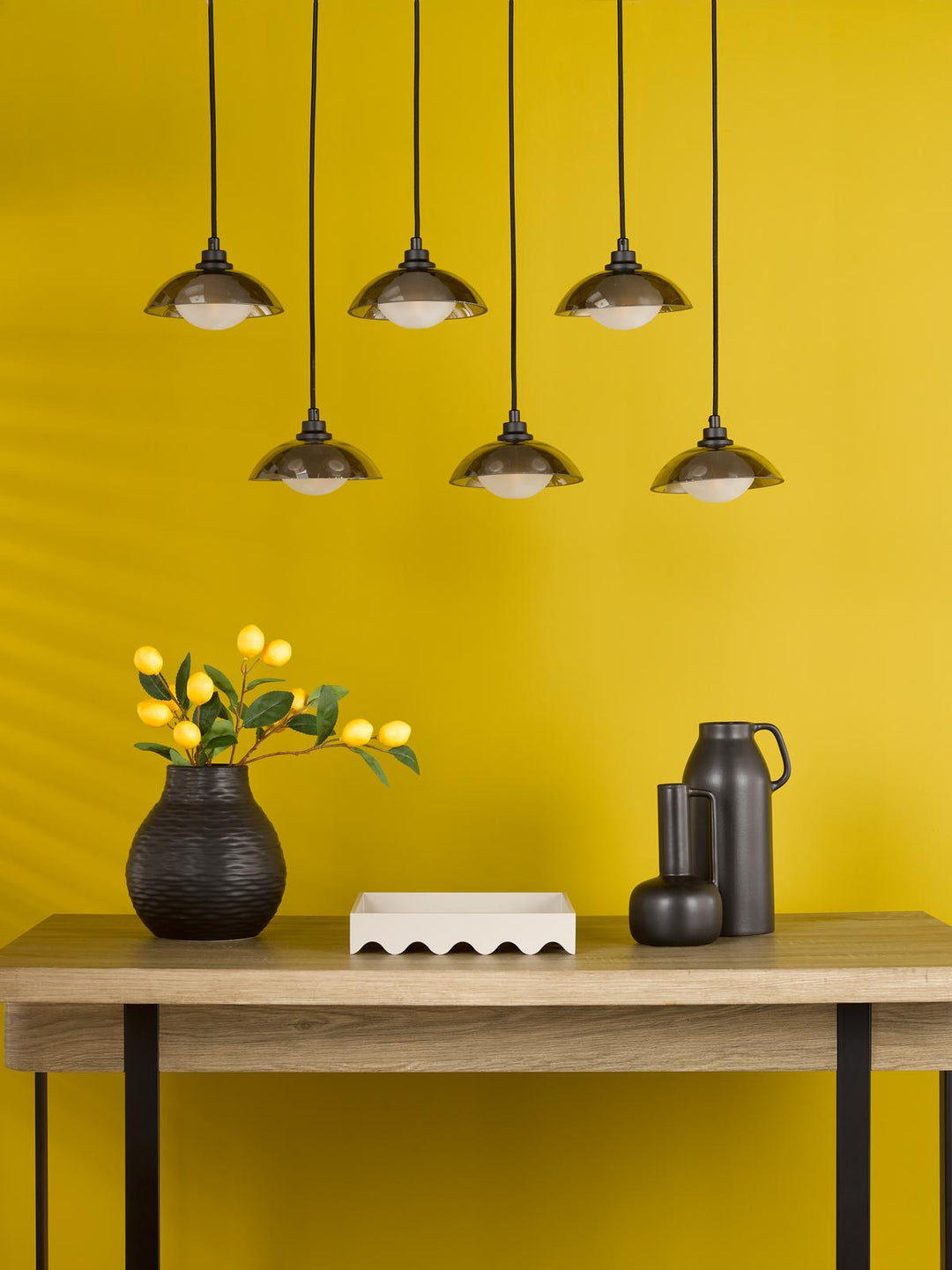 Dar KAD6422 Kadience 6 Light Bar Pendant Satin Black and Smoked Glass