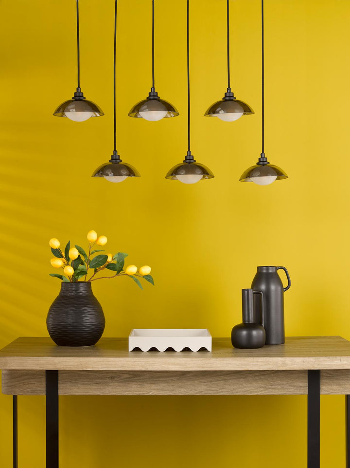 Dar KAD6422 Kadience 6 Light Bar Pendant Satin Black and Smoked Glass