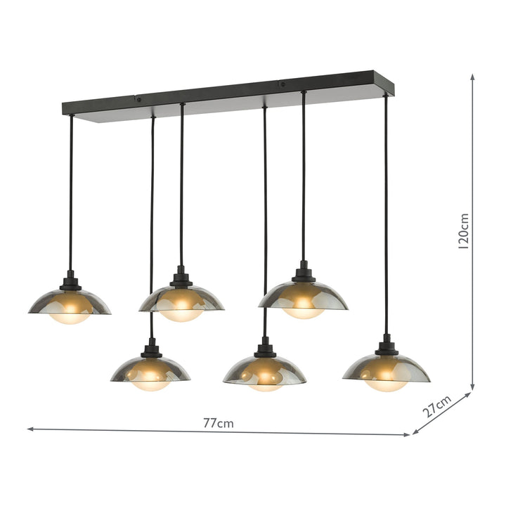 Dar KAD6422 Kadience 6 Light Bar Pendant Satin Black and Smoked Glass