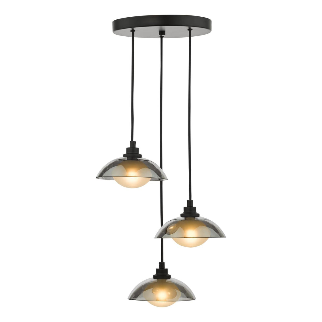 Dar KAD8822 Kadience 3 Light Cluster Pendant Satin Black and Smoked Glass