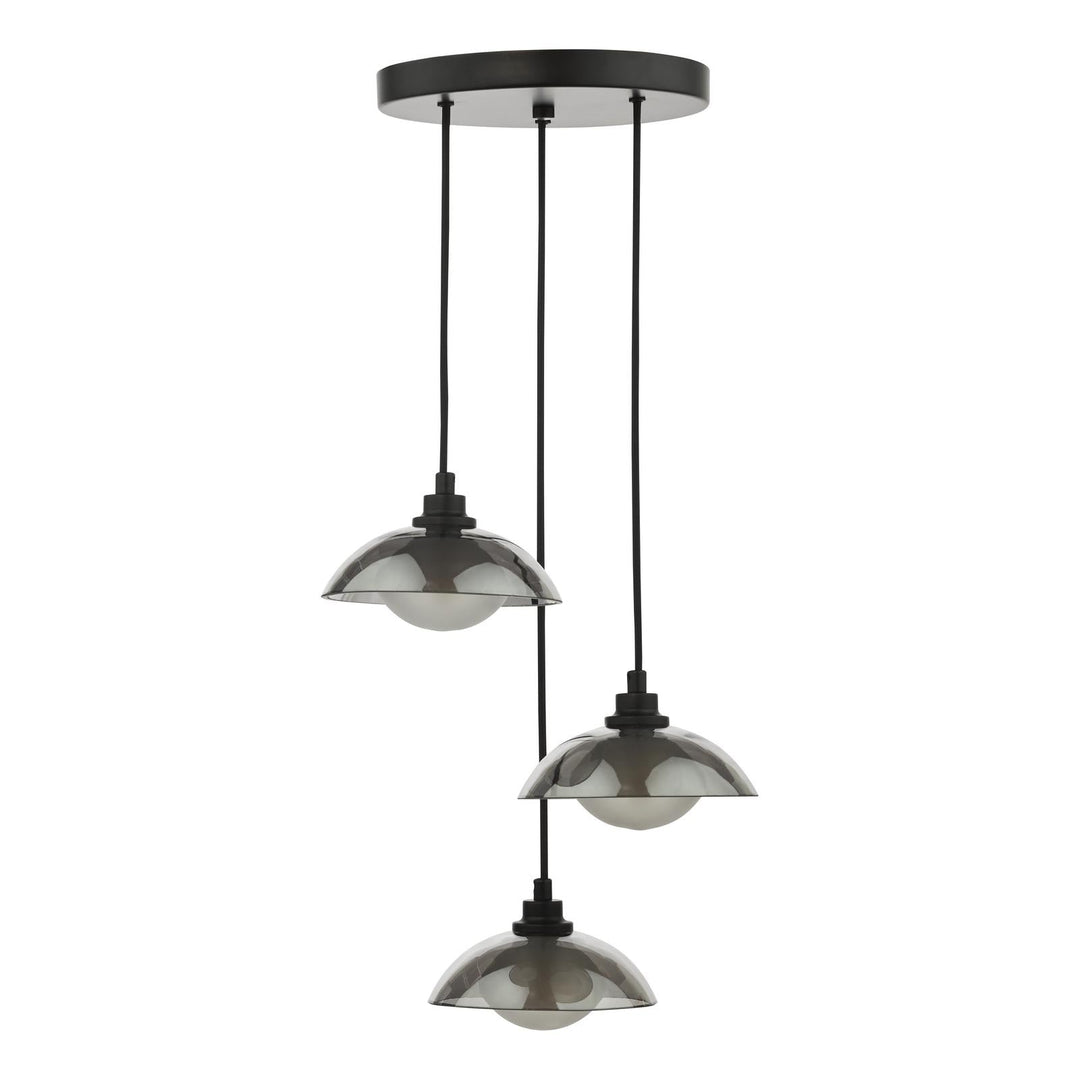 Dar KAD8822 Kadience 3 Light Cluster Pendant Satin Black and Smoked Glass