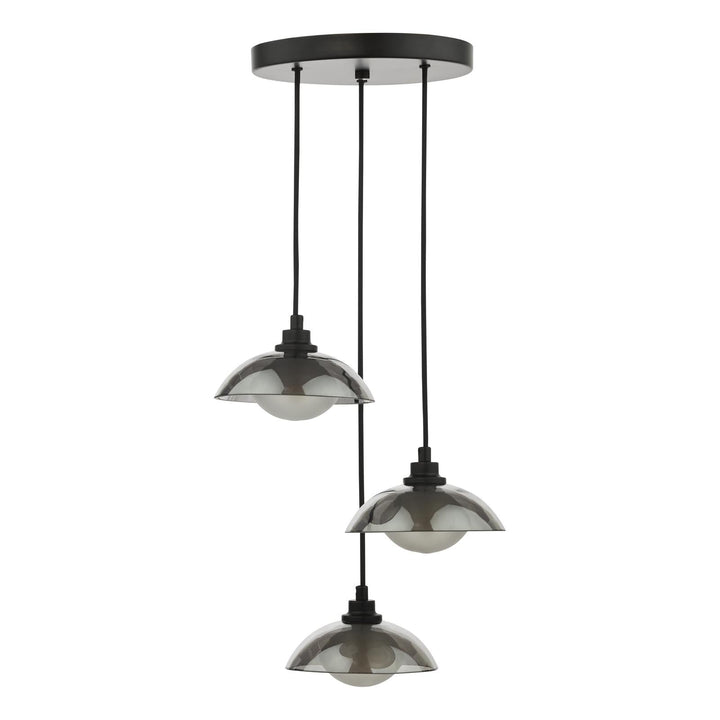 Dar KAD8822 Kadience 3 Light Cluster Pendant Satin Black and Smoked Glass
