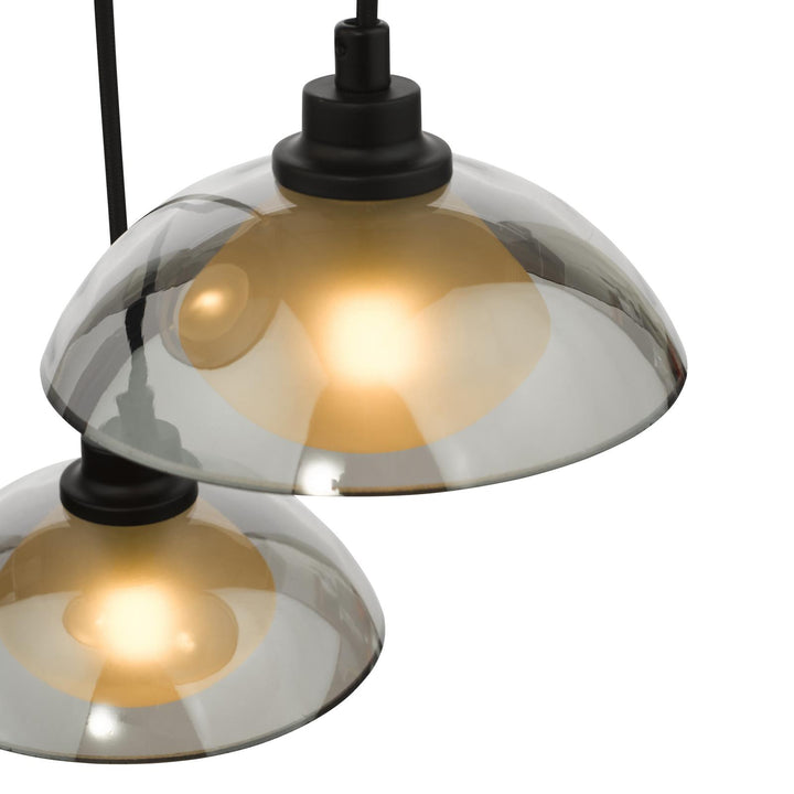 Dar KAD8822 Kadience 3 Light Cluster Pendant Satin Black and Smoked Glass