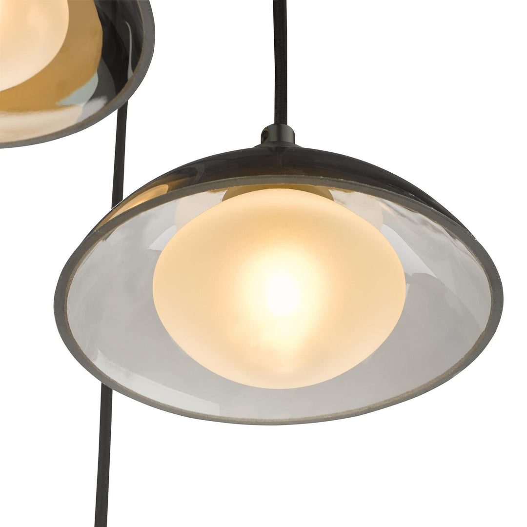 Dar KAD8822 Kadience 3 Light Cluster Pendant Satin Black and Smoked Glass