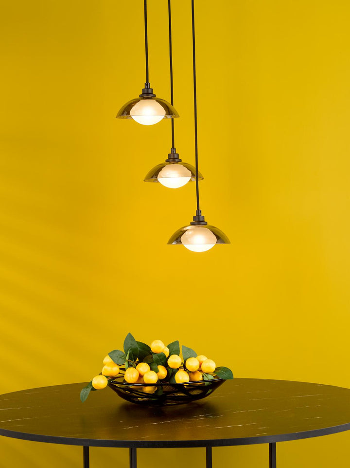 Dar KAD8822 Kadience 3 Light Cluster Pendant Satin Black and Smoked Glass