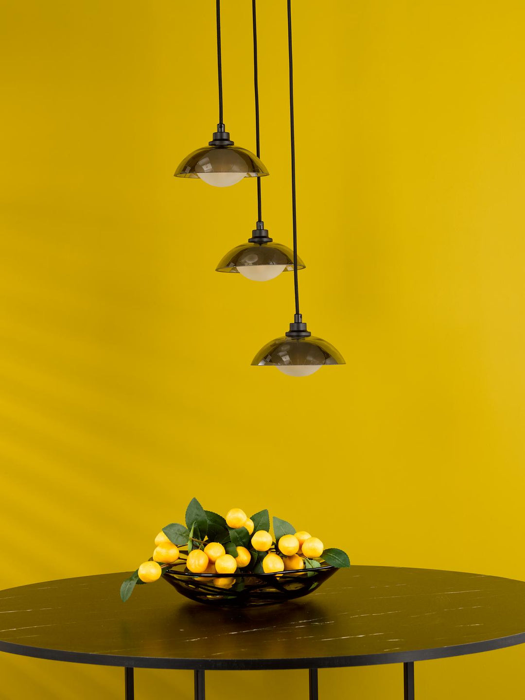 Dar KAD8822 Kadience 3 Light Cluster Pendant Satin Black and Smoked Glass