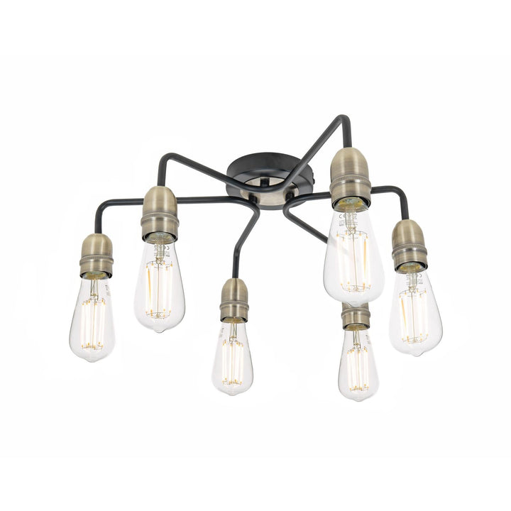 Dar KIE0622 Kiefer 6 Light Flush Matt Black and Antique Brass