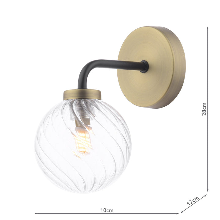 Dar LAI0754-03 Lainey Wall Light Matt Black and Antique Brass With Twisted Glass