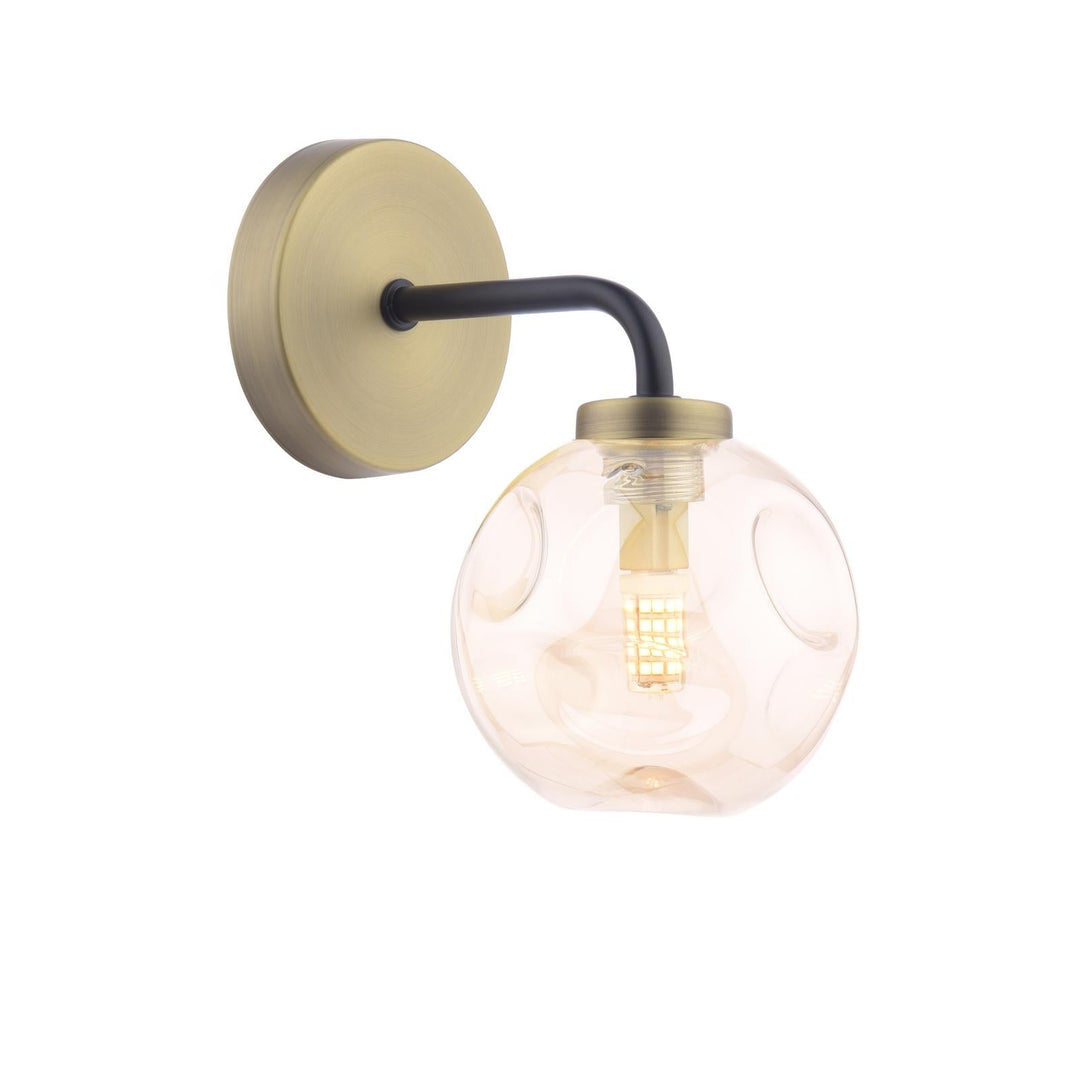 Dar LAI0754-27 Lainey Wall Light Matt Black and Antique Brass With Closed Organic Amber  Glass