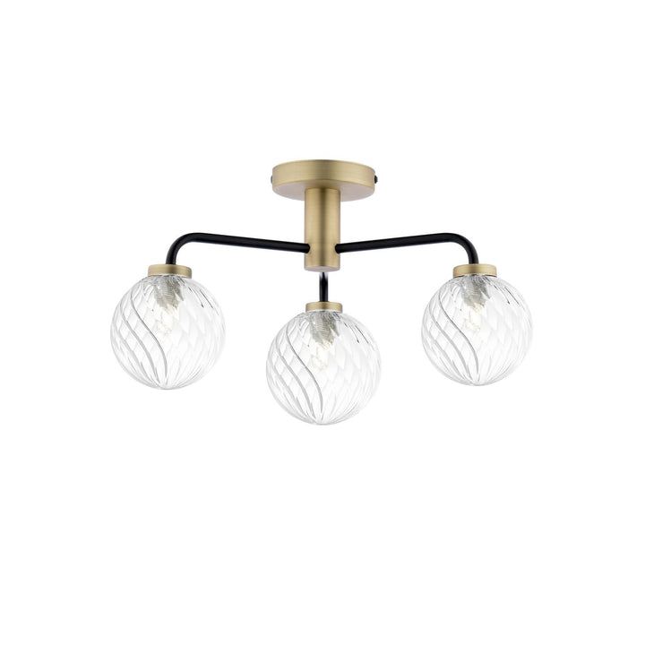 Dar LAI5354-03 Lainey 3 Light Semi-Flush Matt Black and Antique Brass With Twisted Glass