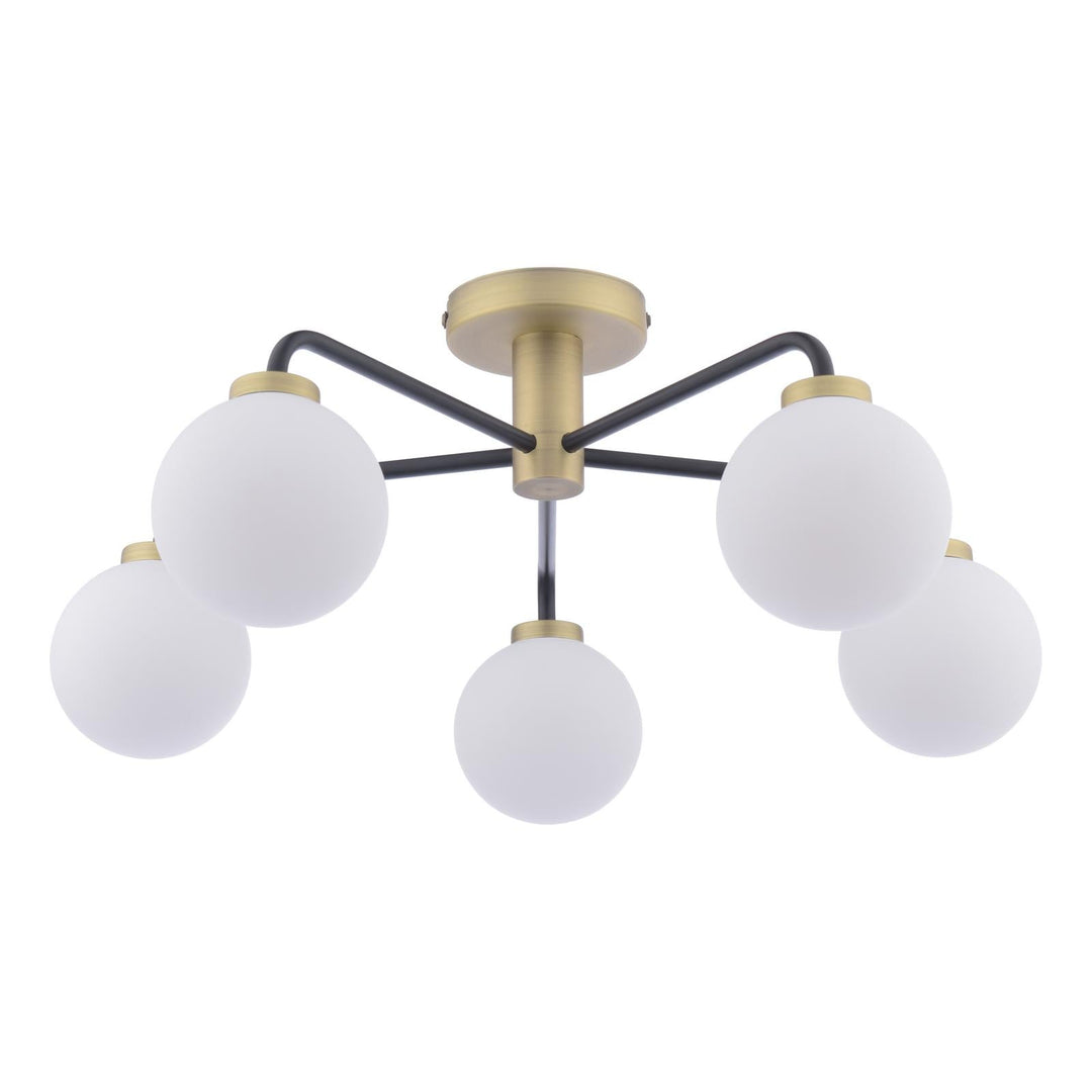 Dar LAI5454-02 Lainey 5 Light Semi-Flush Matt Black and Antique Brass With Opal Glass