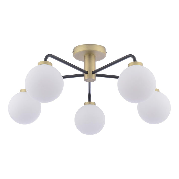 Dar LAI5454-02 Lainey 5 Light Semi-Flush Matt Black and Antique Brass With Opal Glass