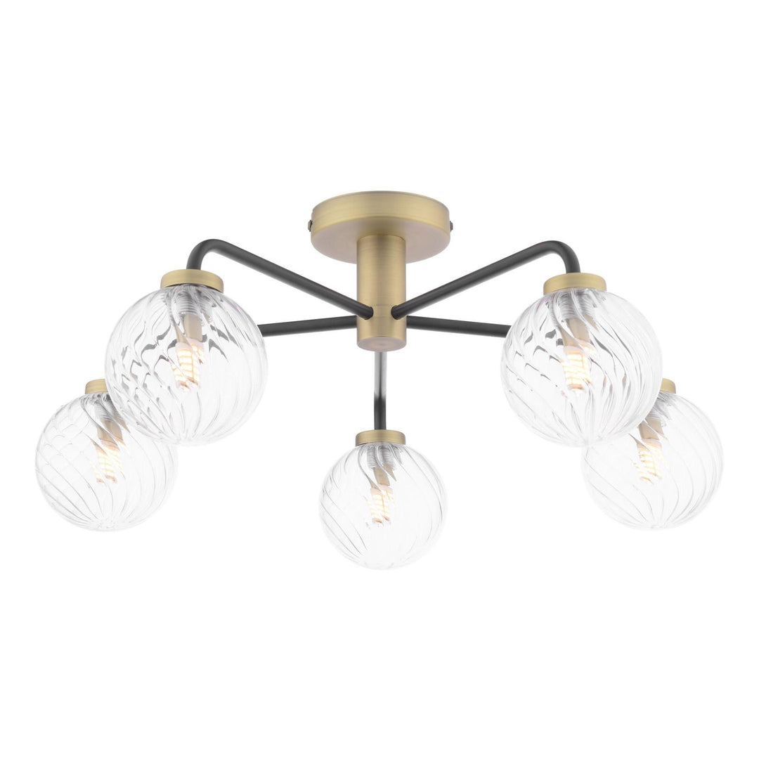 Dar LAI5454-03 Lainey 5 Light Semi-Flush Matt Black and Antique Brass With Twisted Glass