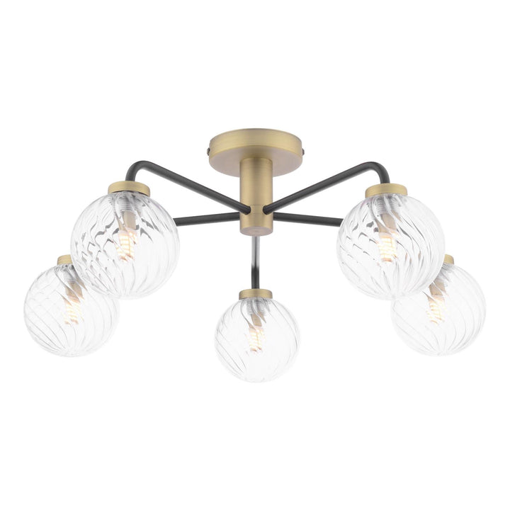 Dar LAI5454-03 Lainey 5 Light Semi-Flush Matt Black and Antique Brass With Twisted Glass