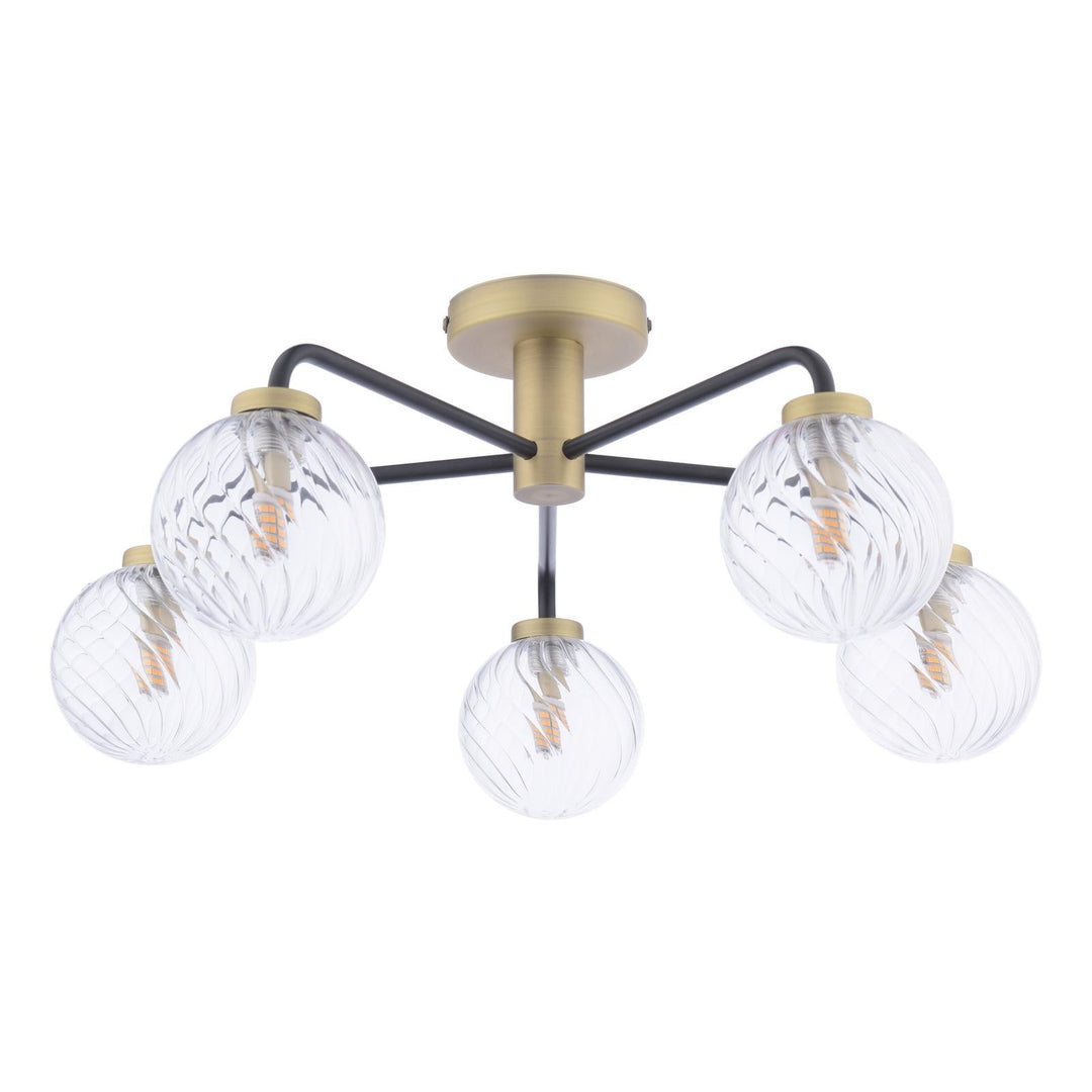 Dar LAI5454-03 Lainey 5 Light Semi-Flush Matt Black and Antique Brass With Twisted Glass