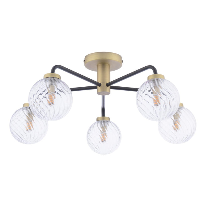 Dar LAI5454-03 Lainey 5 Light Semi-Flush Matt Black and Antique Brass With Twisted Glass