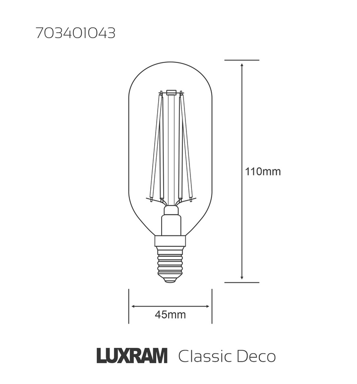 703401043 Luxram Classic Deco T45 2700K Warm White E14 4W Dimmable