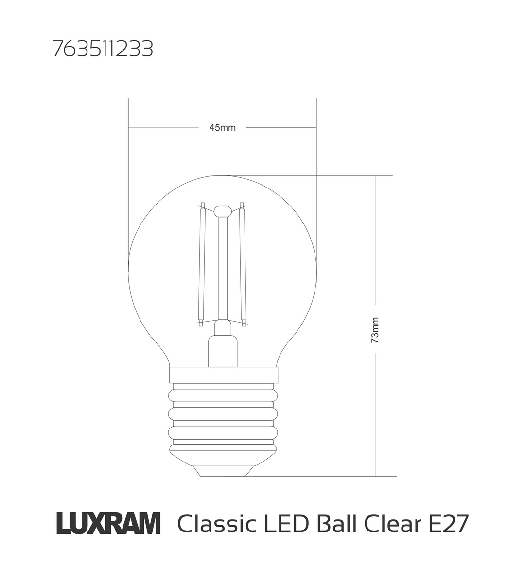 Luxram 763511233 E27 Golf Ball LED Dimmable 4W Warm White Clear
