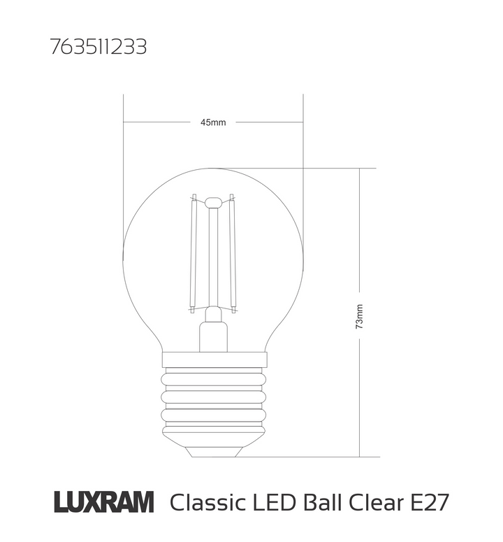 Luxram 763511233 E27 Golf Ball LED Dimmable 4W Warm White Clear