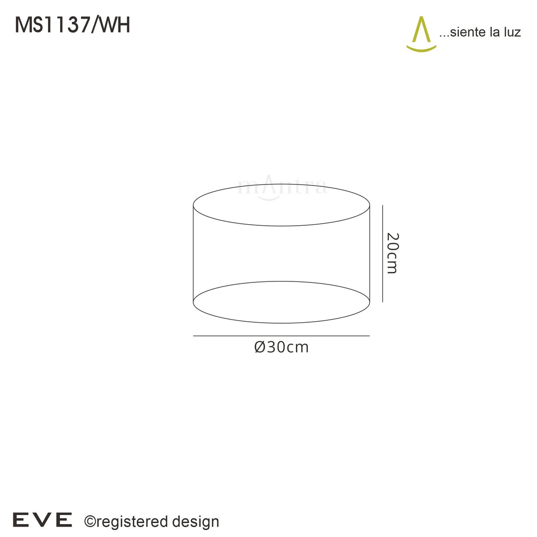 Mantra MS1137/WH Eve Medium Round White Wrinkle Fabric Shade