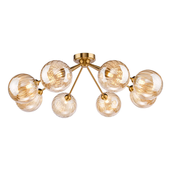 Dar LIO4835 Liora 8 Light Semi-Flush Antique Gold and Amber Ribbed Glass