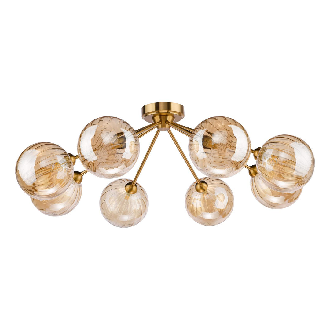 Dar LIO4835 Liora 8 Light Semi-Flush Antique Gold and Amber Ribbed Glass