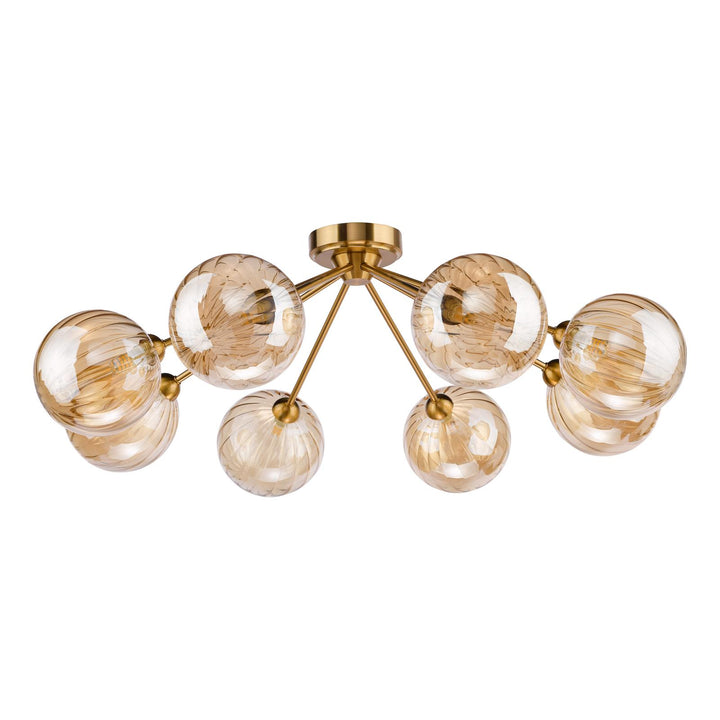 Dar LIO4835 Liora 8 Light Semi-Flush Antique Gold and Amber Ribbed Glass